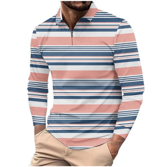 Lmnyox Striped Golf Shirts for Men Casual Fashion Long Sleeve Collared Button Tops Big and Tall Fall T Shirt