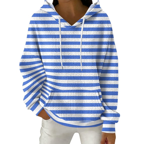 Lmnyox Striped Hoodies for Women Fashion Long Sleeve Hooded Texture Sweatshirts Casual Loose Pullover with Pocket