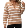 thumbnail image 1 of Lmnyox Striped Sweaters for Women Loose Long Sleeve V Neck Collar Sweater Fall Winter Casual Pullover Tops, 1 of 7