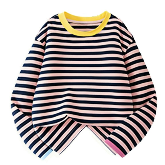 Lmnyox Striped T Shirt for Boys Girls Loose Long Sleeve Crew Basic Shirt Kids Cotton Pullover Tee 3-15 Years