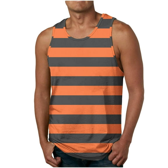 Lmnyox Striped Tank Tops for Men Casual Fashion Athletic T Shirt Crew Neck Sleeveless Workout Sport Shirts