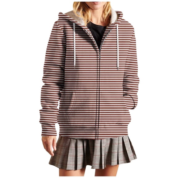 Lmnyox Striped Zip Up Hoodies for Women Long Sleeve Drawstring Sweatshirt Jacket Casual Hooded Jacket with Pocket