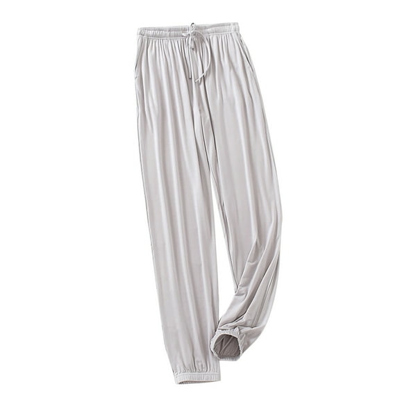 Lmnyox Summer Casual Drawstring Pants for Women Flowy Straight Leg Trousers Lightweight Lounge Pants