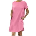 thumbnail image 1 of Lmnyox Summer Casual Dress for Women Short Sleeve Crew Neck Midi Dress with Pocket Loose Vacation Dresses, 1 of 7