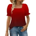 thumbnail image 1 of Lmnyox Summer Casual Shirts for Women Short Puff Sleeve Square Neck Print Blouses 2025 Fashion Loose Tunic Tops, 1 of 7