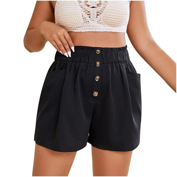 Lmnyox Summer Casual Shorts for Women Wide Leg Elastic Waist Shorts Vacation Beach Short Pants with Pocket