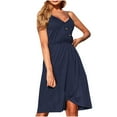 thumbnail image 1 of Lmnyox Summer Casual Sleeveless Dress for Women Spaghetti Strap V Neck Midi Dress Flowy A Linen Sundress, 1 of 3
