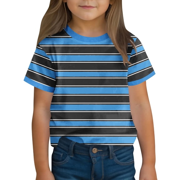 Lmnyox Summer Casual Striped T Shirt for Kids Short Sleeve Crew Neck Basic Tee Shirt Loose Boys Girls Tops