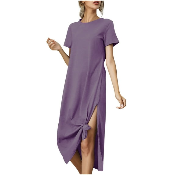 Lmnyox Summer Fashion Dress for Women Short Sleeve Crew Neck Maxi Dress Casual Flowy Long Dress