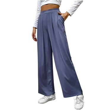 Lmnyox Summer Flowy Pants for Women Wide Leg High Waist Palazzo Pants Loose Casual Trousers with Pocket
