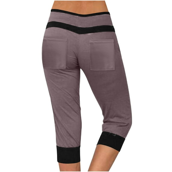Lmnyox Summer Soft Capris for Women Elastic High Waist Joggers with Pocket Lightweight Yoga Pants