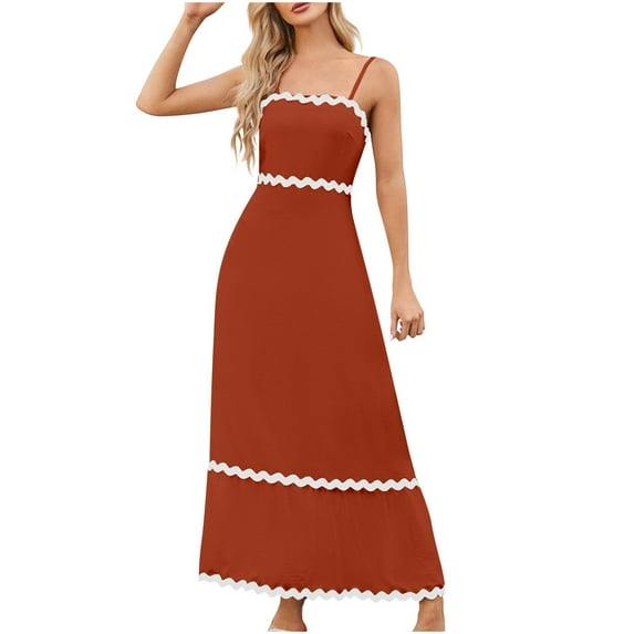 Lmnyox Summer Spaghetti Strap Dress for Women Casual Sleeveless Maxi Dress Flowy A Line Vacation Dress
