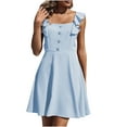 thumbnail image 1 of Lmnyox Summer Square Neck Midi Dress Ruffle Sleeveless Cocktail Dress Casual Flowy A Line Dress, 1 of 2