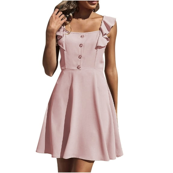 Lmnyox Summer Square Neck Midi Dress Ruffle Sleeveless Cocktail Dress Casual Flowy A Line Dress