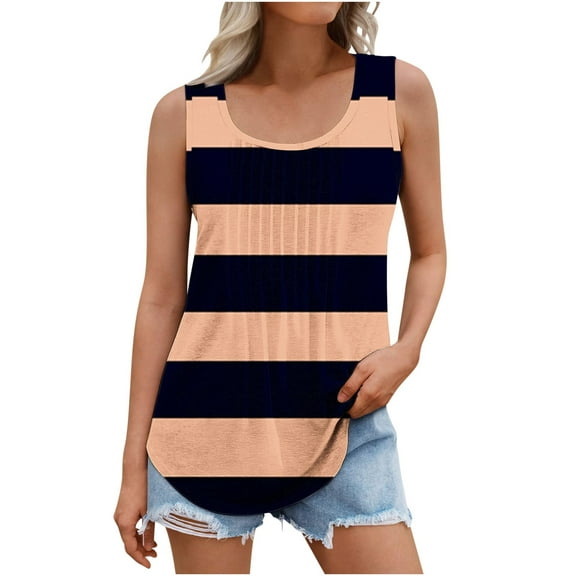 Lmnyox Summer Striped Tank Tops for Women Trendy Sleeveless Round Neck Shirts Casual Fashion Tops