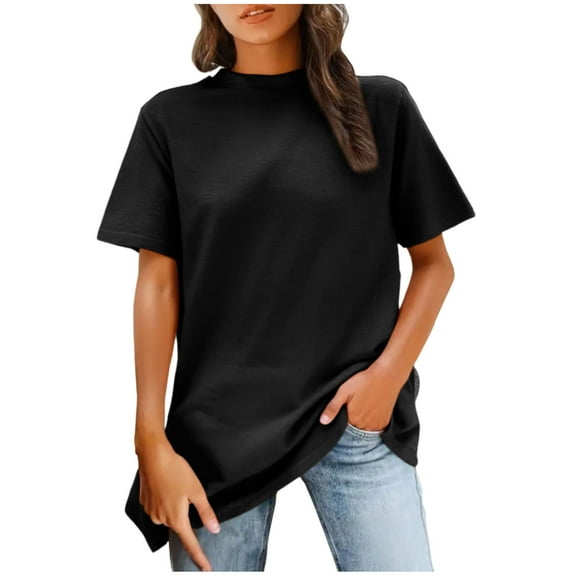 Lmnyox Summer T Shirt Womens Short Sleeve Solid Color Fashion Tee Shirt Dropped Shoulder Crew Neck Loose Shirts