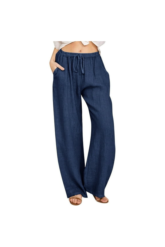 Summer Wide Leg Trousers for Women Flowy High Waist Lounge Pants Casual Palazzo Pants with Pocket