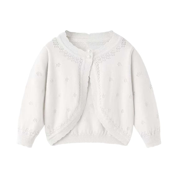 Lmnyox Sweaters for Girls Solid Color Ruffle Trim Hollow Out Knit Cardigan Fashion Long Sleeve Sweaters