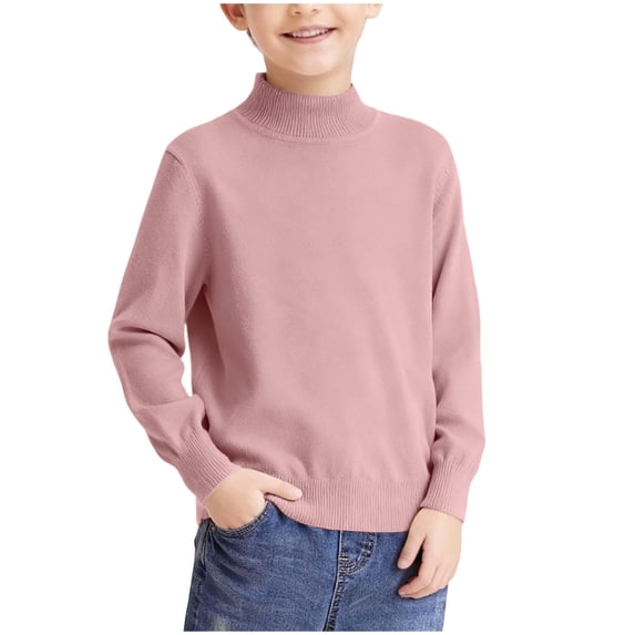 Lmnyox Sweaters for Kids Cozy Loose Plain Mock Neck Fleece Lined Knit Pullover Classic Long Sleeve Sweater Tops
