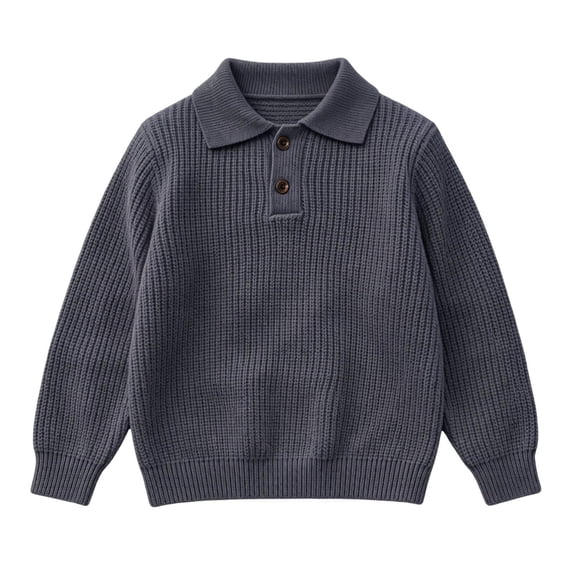 Lmnyox Sweaters for Kids Plain Long Sleeve Button Collared Knit Pullover Casual Loose Sweaters with Pockets