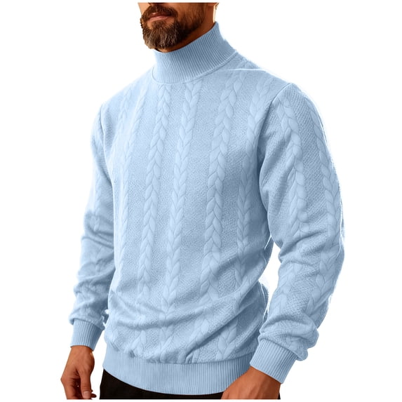 Lmnyox Sweaters for Men Comfy Plain High Neck Cable Knit Shirts Fall Winter Thermal Long Sleeve Pullover