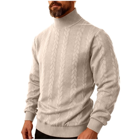 Lmnyox Sweaters for Men Comfy Plain High Neck Cable Knit Shirts Fall Winter Thermal Long Sleeve Pullover