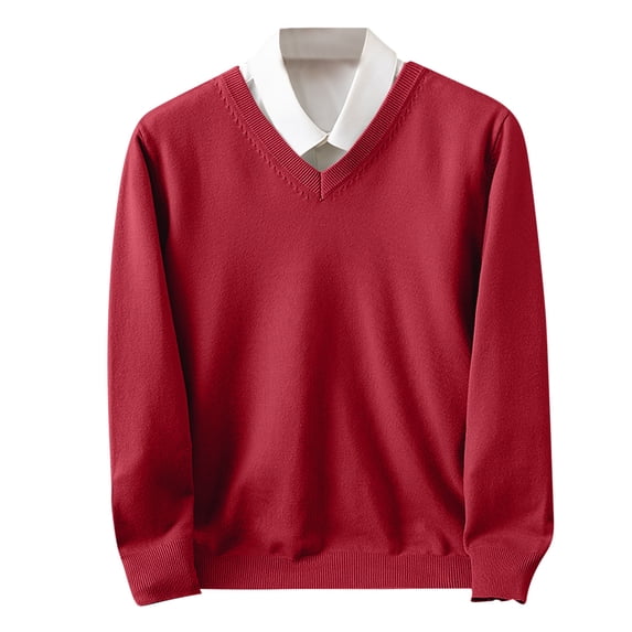 Lmnyox Sweaters for Men Vintage Solid Color V Neck Long Sleeve Knitted Pullover Casual Office Work Shirts