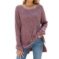 thumbnail image 1 of Lmnyox Sweaters for Women Oversized Long Sleeve Ribbed Pullover Fall Crew Neck Side Slit Soft Blouse Tops, 1 of 3