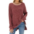 thumbnail image 1 of Lmnyox Sweaters for Women Oversized Long Sleeve Ribbed Pullover Fall Crew Neck Side Slit Soft Blouse Tops, 1 of 3
