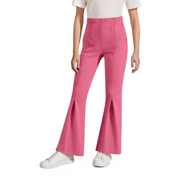 Lmnyox Sweatpants for Girls Casual Fashion Solid Color Flared Pants Elastic Waist Sports Trousers with Pockets