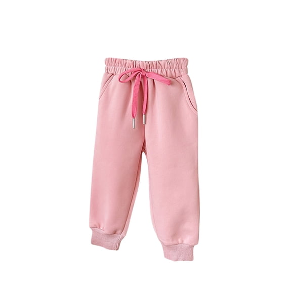 Lmnyox Sweatpants for Toddler Girls Warm Plain Elastic Waist Drawstring Pants Loose Cuffed Trousers with Pockets