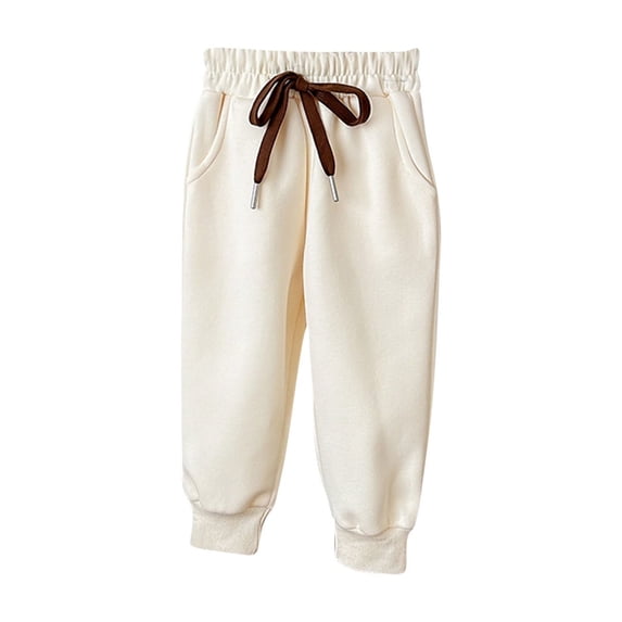 Lmnyox Sweatpants for Toddler Girls Warm Plain Elastic Waist Drawstring Pants Loose Cuffed Trousers with Pockets
