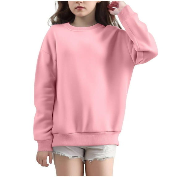 Lmnyox Sweatshirts for Kids Casual Long Sleeve Crew Neck Solid Pullover Shirts Boys Girls Cotton Basic Tops