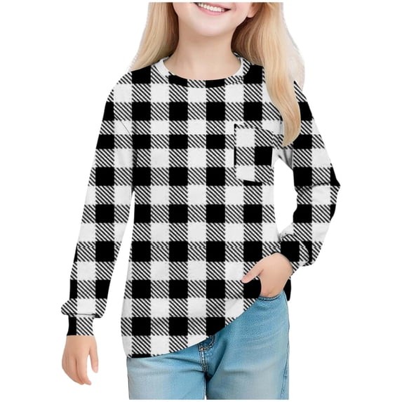 Lmnyox Sweatshirts for Kids Classic Plaid Crew Neck Long Sleeve Pullover Fashion Sports Tops with Pocket