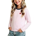 thumbnail image 1 of Lmnyox T-Shirts for Girls Cute Striped Crew Neck Long Sleeve Tops Casual Fall Basic Pullover 1-15 Years, 1 of 6