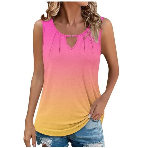 Lmnyox Tank Tops for Women Casual Dressy Keyhole Neck Print Shirt 2025 Summer Trendy Sleeveless Tee Shirts
