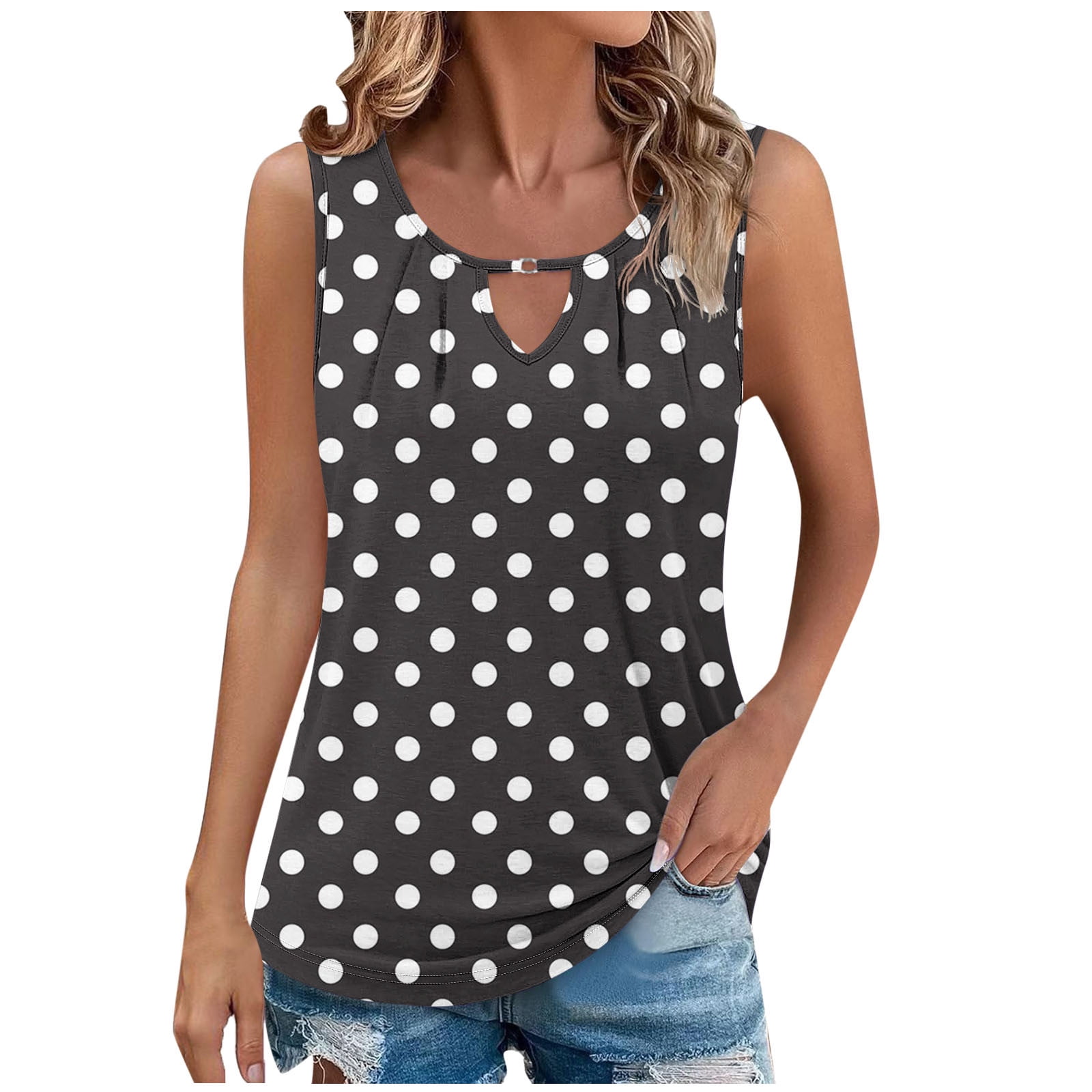 Lmnyox Tank Tops for Women Casual Dressy Keyhole Neck Print
