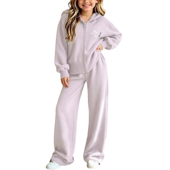 Lmnyox Teen Girl's Zip Up Sweaters and Wide Leg Pants Sets 2 Pieces Clothing Sets Fall Winter Outfits