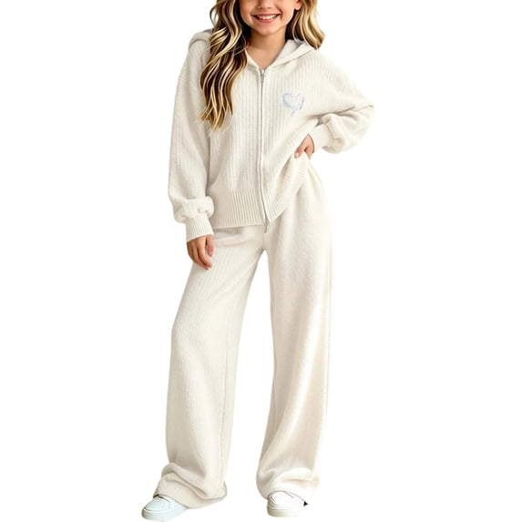Lmnyox Teen Girl's Zip Up Sweaters and Wide Leg Pants Sets 2 Pieces Clothing Sets Fall Winter Outfits