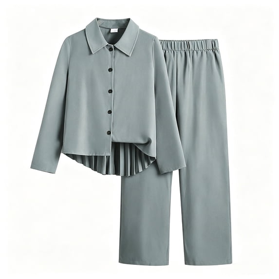 Lmnyox Teen Kid's 2 Pieces Suit Sets Blazers and Wide Leg Pants Sets Dress Clothing Sets for 7-15 Years
