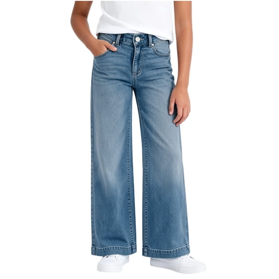 Lmnyox Teen Kid's Baggy Jeans Casual Wide Leg Fashion Jeans Classic Elastic Waist Denim Pants with Pockets