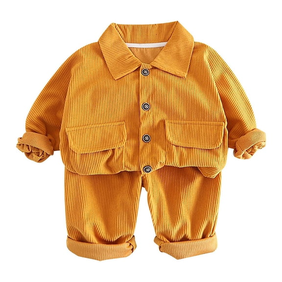Lmnyox Toddler Baby Boys Girls Corduroy Set 2 Piece Casual Outfits Button Down Long Sleeve Shirt and Pants Set with Pocket