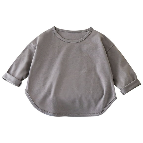 Lmnyox Toddler Baby T Shirt Loose Long Sleeve Crew Neck Solid Color Tees Tops Boys Girls Comfy Cotton Tee Shirt