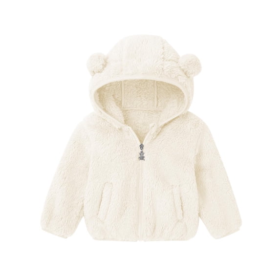 Lmnyox Toddler Baby Zip Up Hoodies Fuzzy Fleece Ear Hooded Jacket with Pocket Boys Girls Cute Jacket Coat