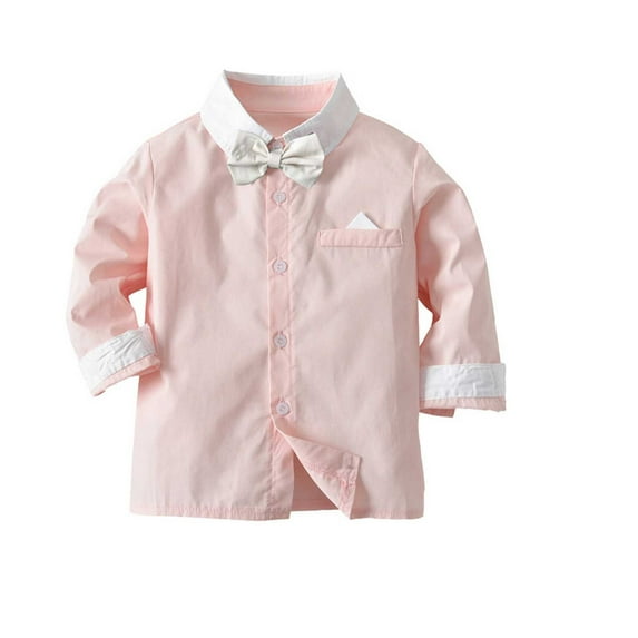 Lmnyox Toddler Boys 3 Piece Outfit Long Sleeve Button Formal Shirts and Suspender Pants Set with Bow Tie