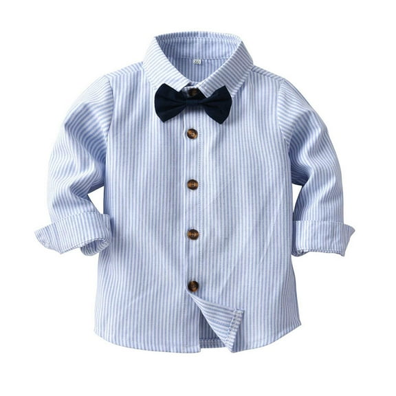 Lmnyox Toddler Boys 3 Piece Outfit Long Sleeve Button Formal Shirts and Suspender Pants Set with Bow Tie