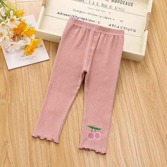 Lmnyox Toddler Girl's Leggings Cute Ruffle Trim Elastic Waist Ribbed Pants Solid Color Workout Pants