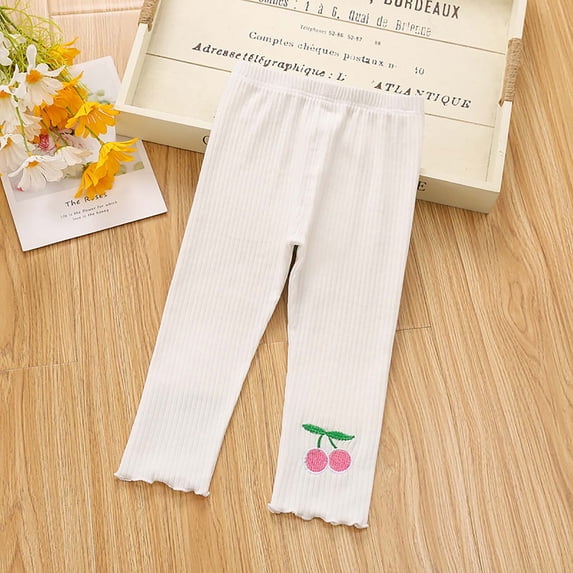 Lmnyox Toddler Girl's Leggings Cute Ruffle Trim Elastic Waist Ribbed Pants Solid Color Workout Pants