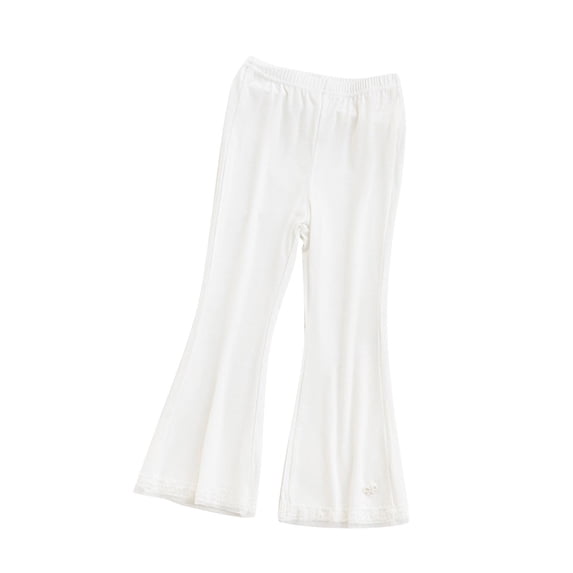 Lmnyox Toddler Girl's Pants Fashion Plain Lace Trim Elastic Waist Pants Casual Bell Bottom Dance Pants