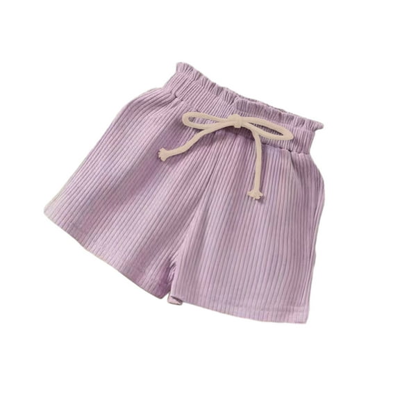 Lmnyox Toddler Girl's Ribbed Shorts Wide Leg High Waist Shorts Summer Baggy Drawstring Short Pants